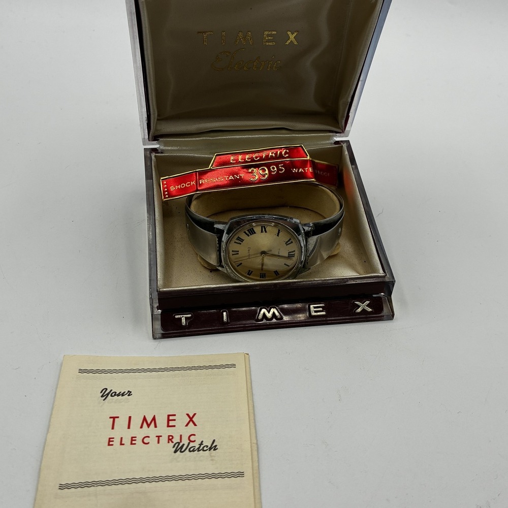 Vintage TIMEX Electric Watch Roman Dial Don Juan Cuff Bracelet Original Box &